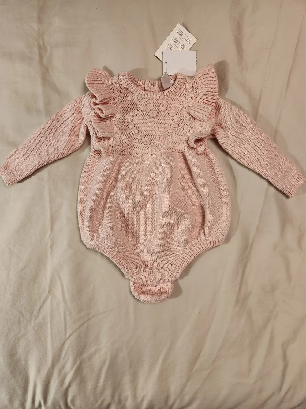Nordstrom Pink Knit Ruffle Heart Baby One-Piece